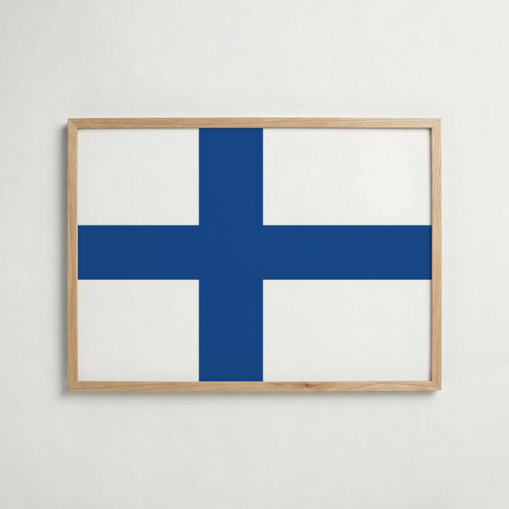 Finland National Flag Poster i ekram – inramad konsttryck för stilren inredning hos Bozetto