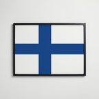 Finland National Flag Poster i svart ram – stilren konsttryck som väggdekor från Bozetto