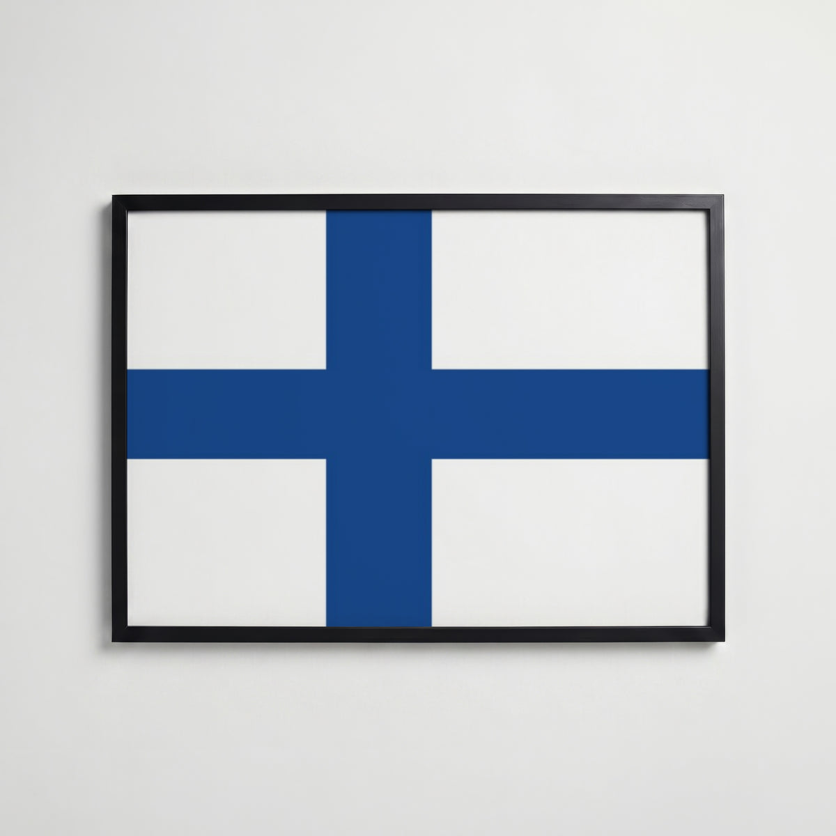 Finland National Flag Poster i svart ram – stilren konsttryck som väggdekor från Bozetto