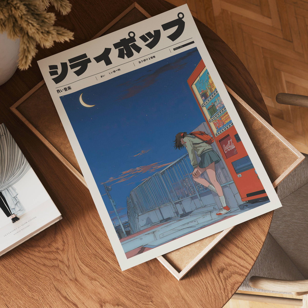 Neon Moon i väggmockup – konsttryck presenterat i verklig miljö av Bozetto i hög tryckkvalitet