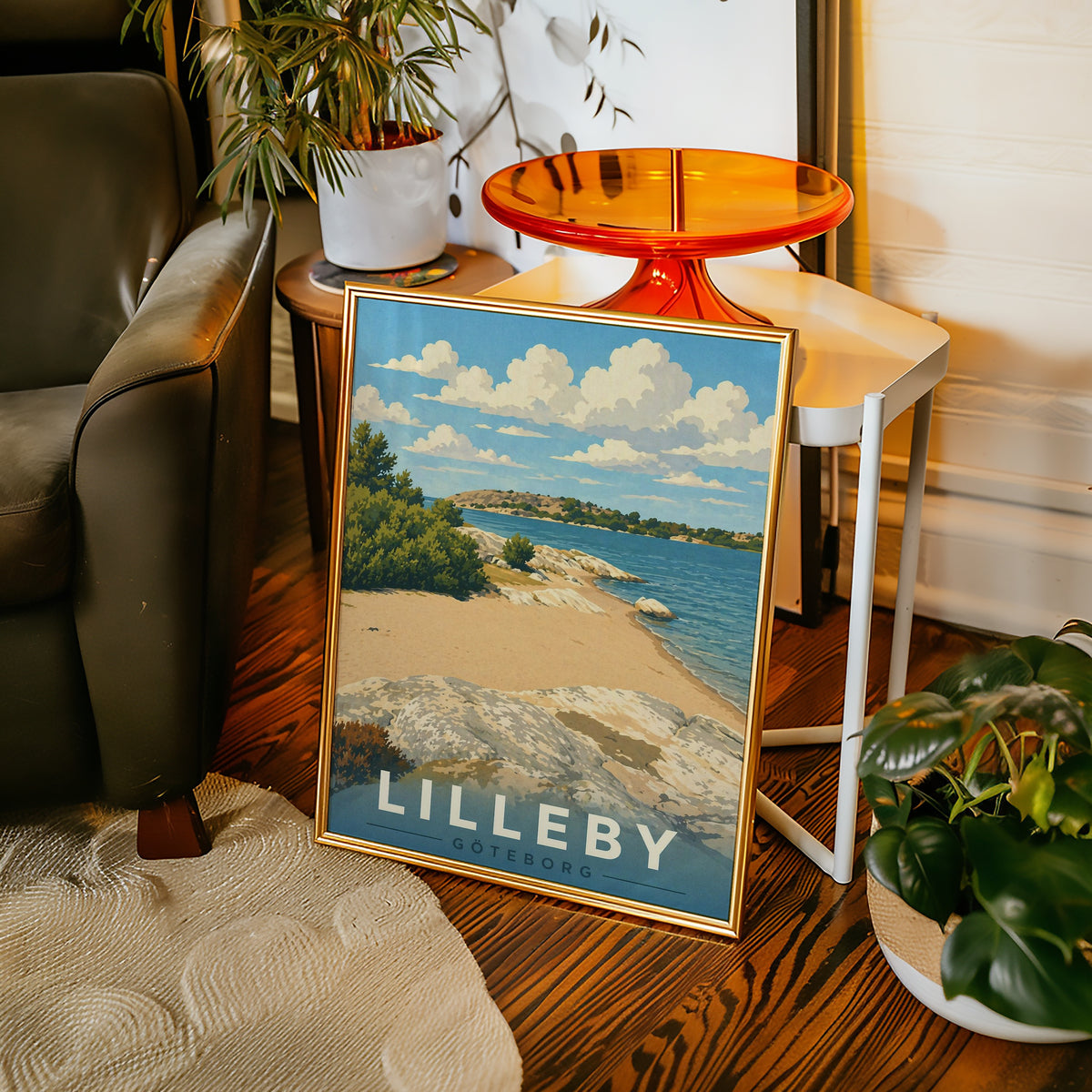 Lilleby Göteborg affisch i ljust minimalistiskt vardagsrum – köp enkelt hos Bozetto