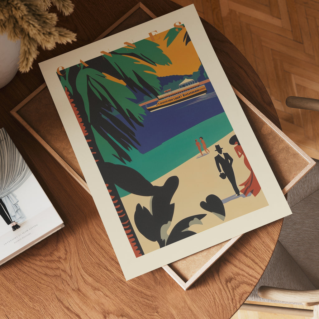 Art Deco Cannes poster visad rakt fram – Bozetto affisch i hög tryckkvalitet i hög tryckkvalitet