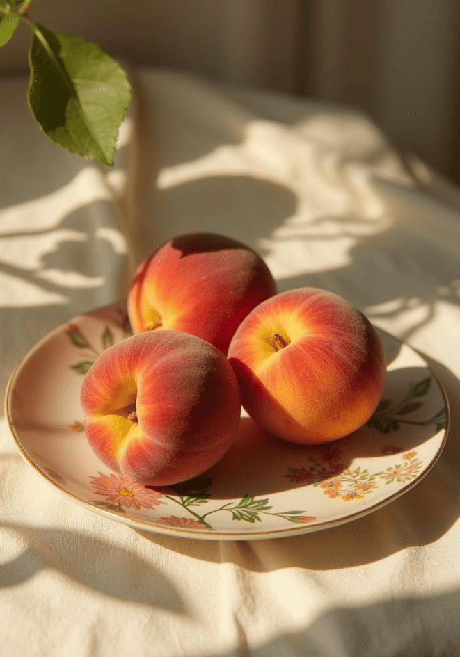 Organic Peaches floral plate – köp enkelt hos Bozetto konsttryck i hög kvalitet i hög kvalitet
