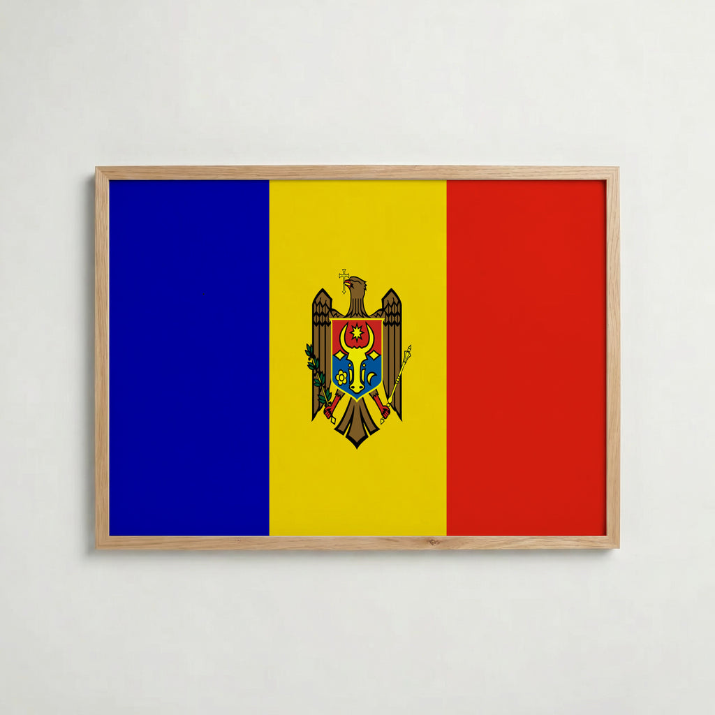 Moldova National Flag Poster i ekram – inramad konsttryck för stilren inredning hos Bozetto