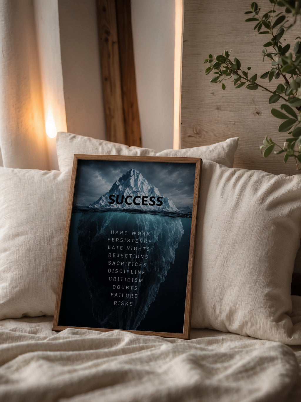 Hidden Iceberg affisch i minimalistiskt sovrum – köp enkelt hos Bozetto i hög kvalitet