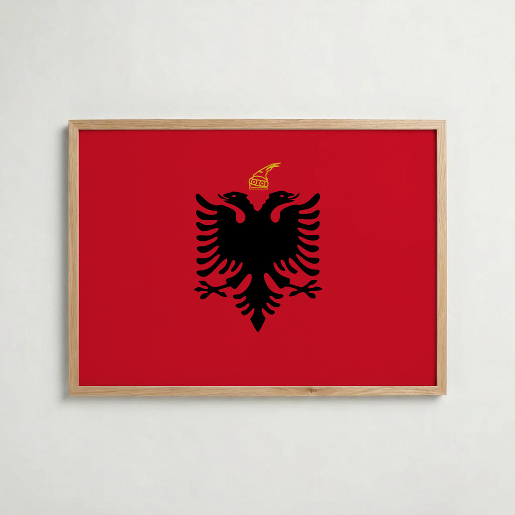 Albania National Flag Poster i ekram – inramad konsttryck för stilren inredning hos Bozetto