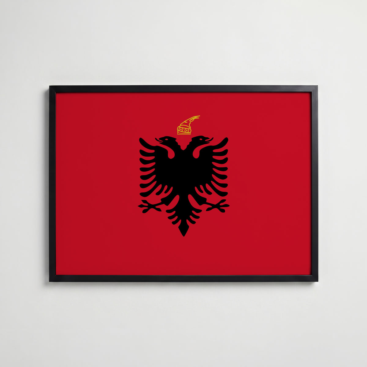 Albania National Flag Poster i svart ram – stilren konsttryck som väggdekor från Bozetto