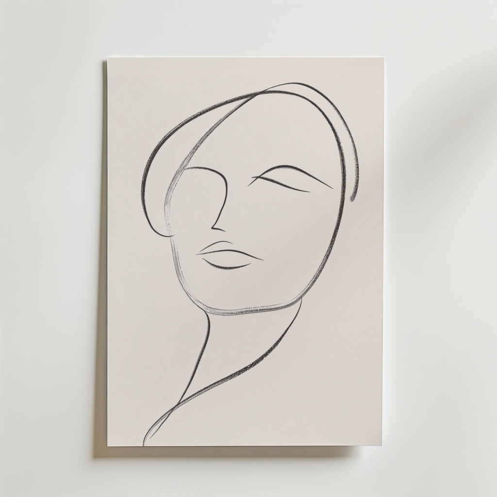 Minimalist Female Portrait – stilfullt konsttryck från Bozetto, tryckt på matt finpapper