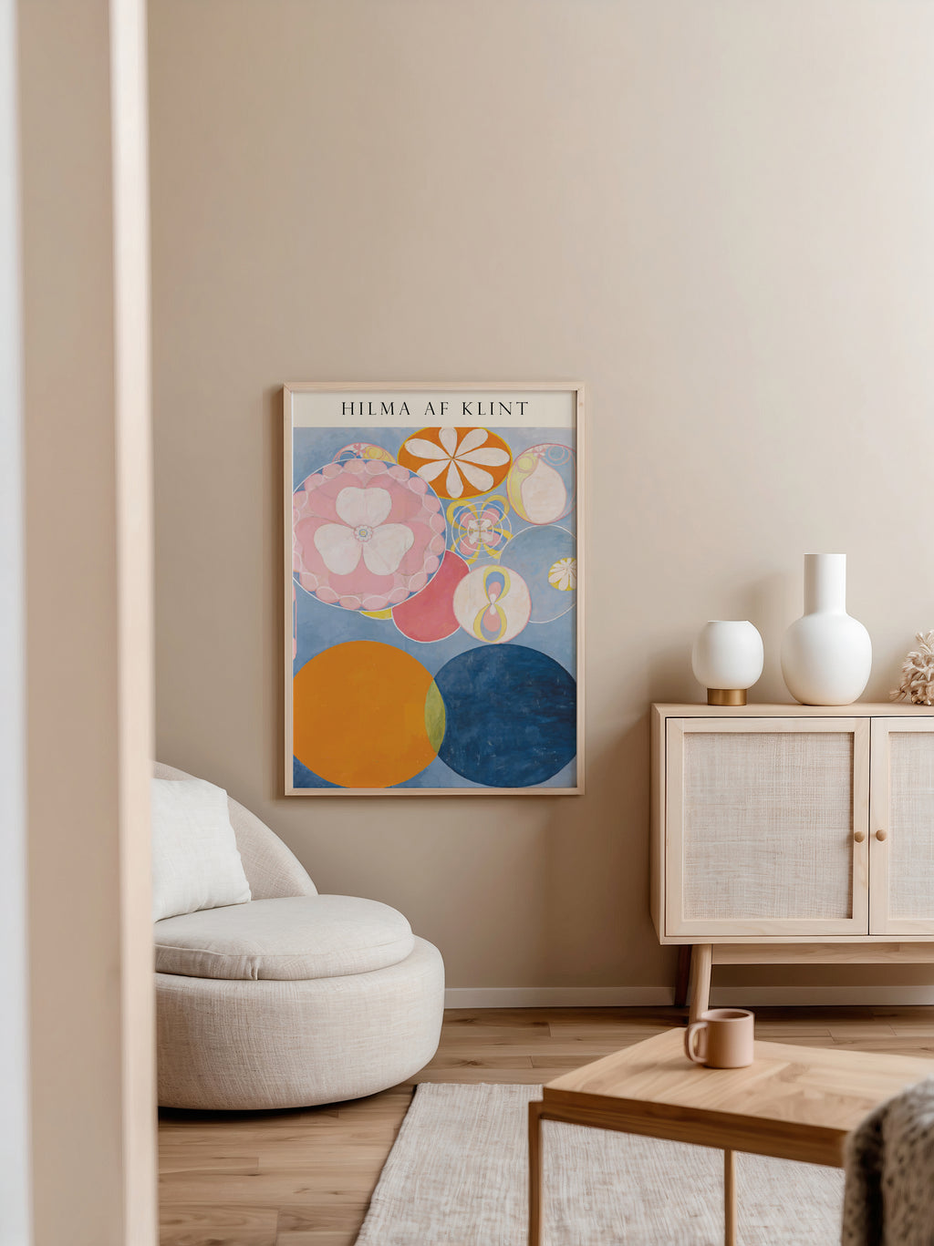 Mockup av Hilma af Klint Circles of affisch på vägg – köp enkelt hos Bozetto i hög kvalitet
