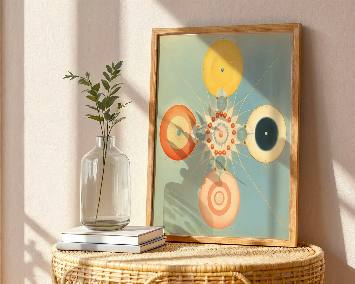 Väggmockup av Hilma af Klint The Four Worlds affisch på ljus vägg – Bozetto konsttryck