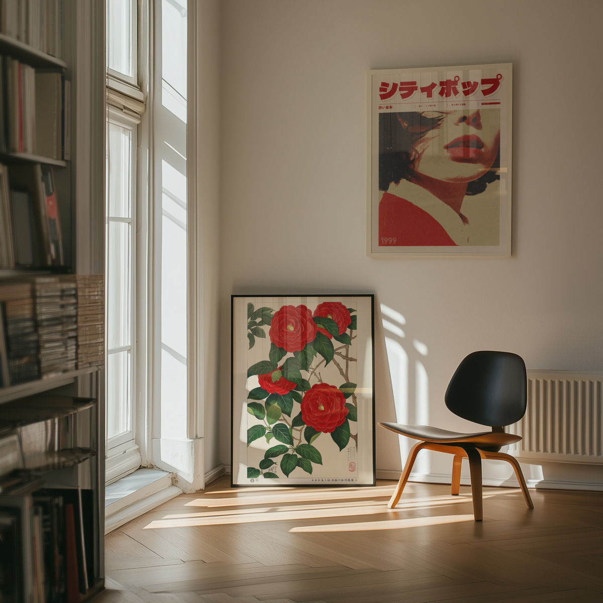 Mockup av Japan Red Flower affisch på vägg – köp enkelt hos Bozetto i hög kvalitet