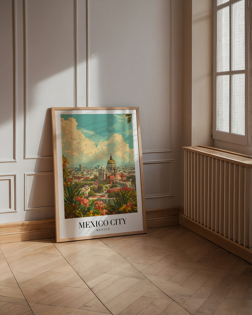 Väggmockup med Colors Of Mexico City – köp enkelt hos Bozetto affisch i hög kvalitet