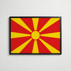 North Macedonia National Flag Poster i svart ram – stilren konsttryck som väggdekor från Bozetto