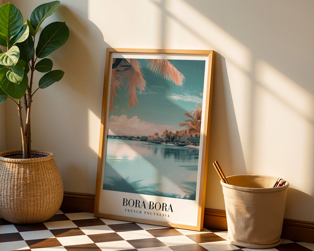 Väggmockup av Dreams Of Bora Bora affisch på ljus vägg – Bozetto konsttryck – nr 3