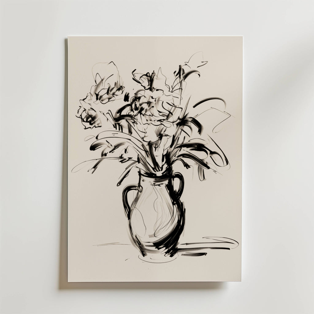 Monochrome Bouquet – stilfullt konsttryck från Bozetto, tryckt på matt finpapper