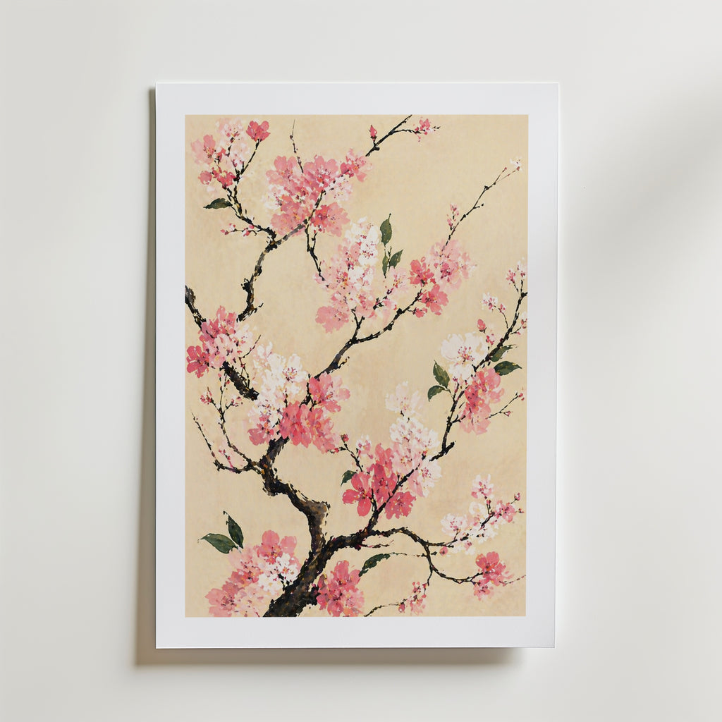 Cherry Blossom Branch affisch inramad i neutral ram – konsttryck från Bozetto – nr 1