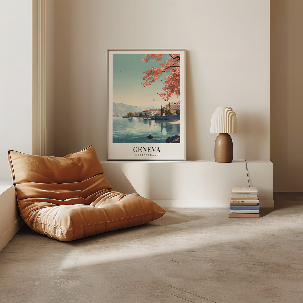 Mockup av Spring Light Over Geneva affisch på vägg – köp enkelt hos Bozetto i hög kvalitet