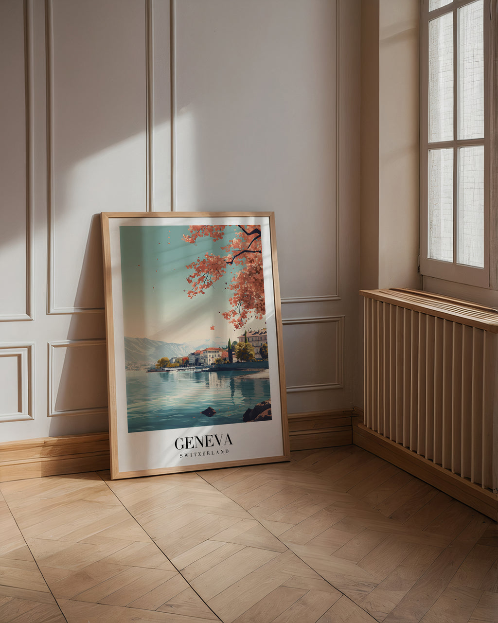 Spring Light Over Geneva poster visualiserad på vägg – från Bozetto i hög kvalitet