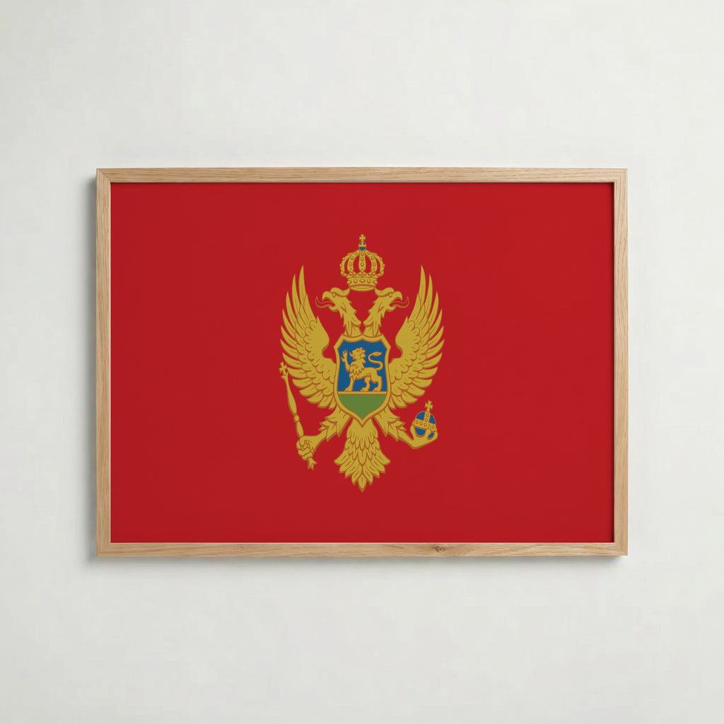 Montenegro National Flag Poster i ekram – inramad konsttryck för stilren inredning hos Bozetto
