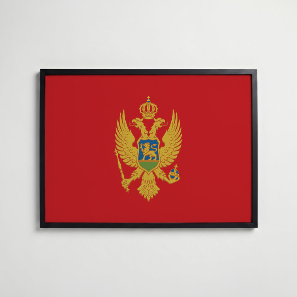 Montenegro National Flag Poster i svart ram – stilren konsttryck som väggdekor från Bozetto