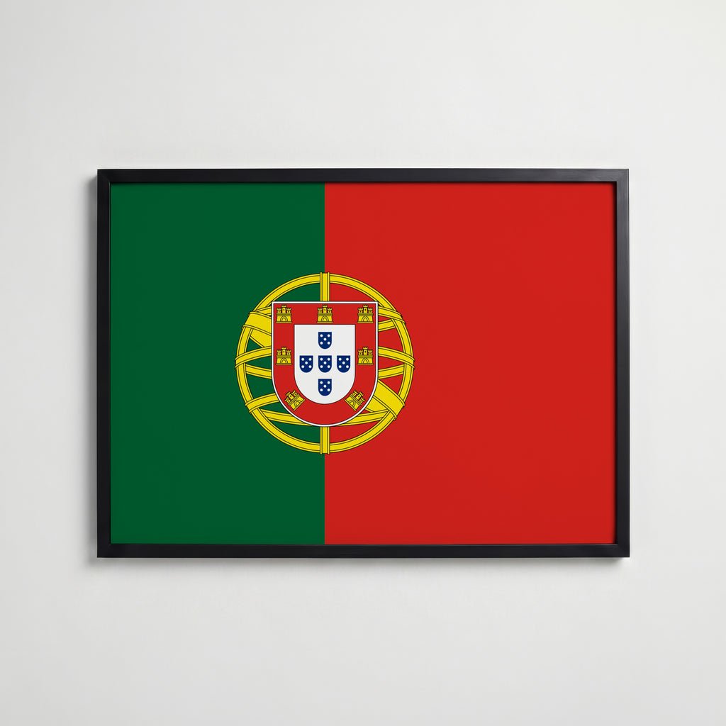 Portugal National Flag Poster i svart ram – stilren konsttryck som väggdekor från Bozetto