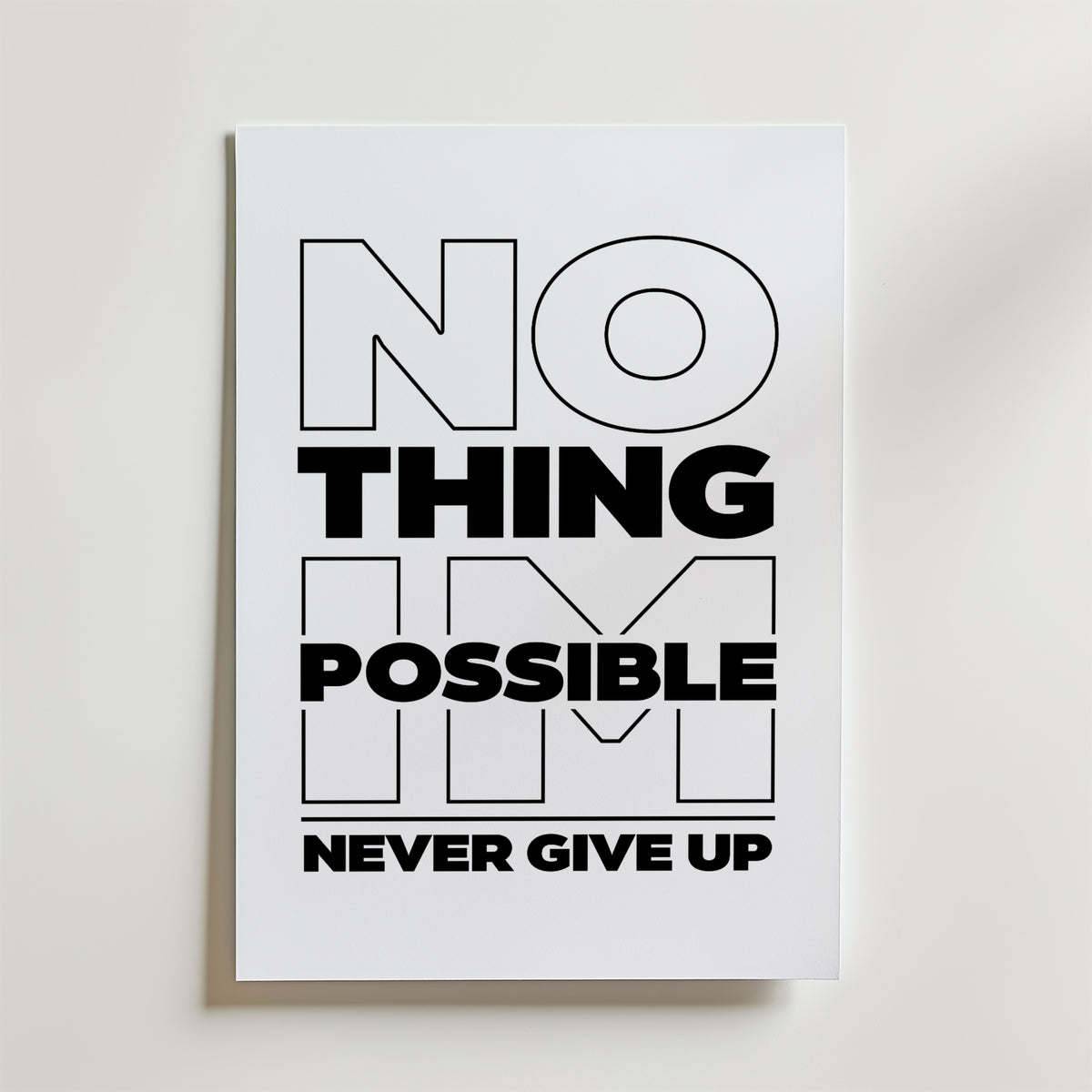 Storleksjämförelse för Nothing Is Impossible affisch – Bozetto erbjuder flera format