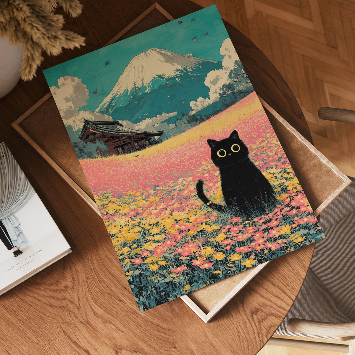 Whispering Fields Cat affisch på vit bakgrund – köp enkelt hos Bozetto i hög kvalitet