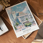 Detroit City Landmark poster visad rakt fram – Bozetto affisch i hög tryckkvalitet