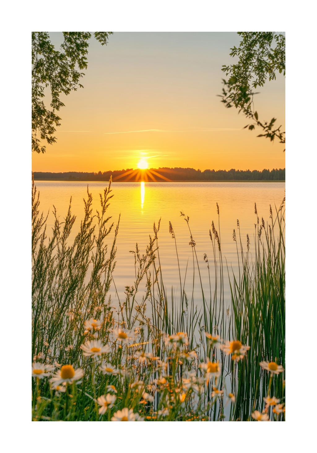 Golden Hour By The Lake Poster – modern konst och stilren konsttryck för hemmet hos Bozetto