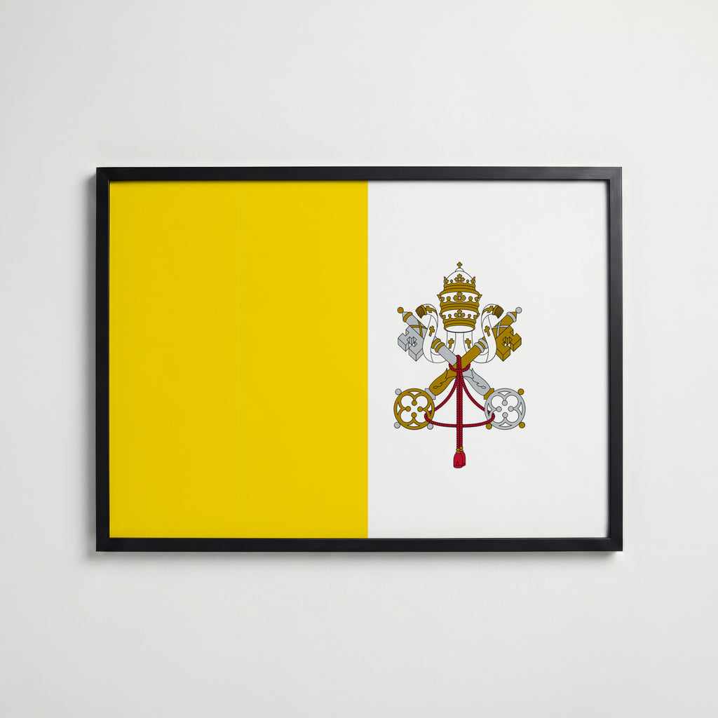 Vatican City National Flag Poster i svart ram – stilren konsttryck som väggdekor från Bozetto