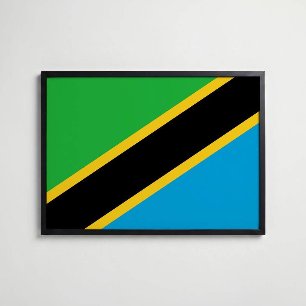 Tanzania National Flag Poster i svart ram – stilren konsttryck som väggdekor från Bozetto