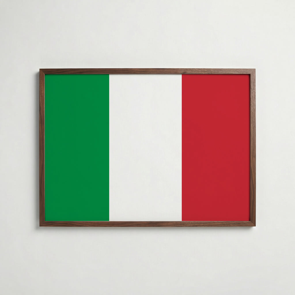 Italy National Flag Poster i valnötsram – varm konstaffisch för hemmet från Bozetto