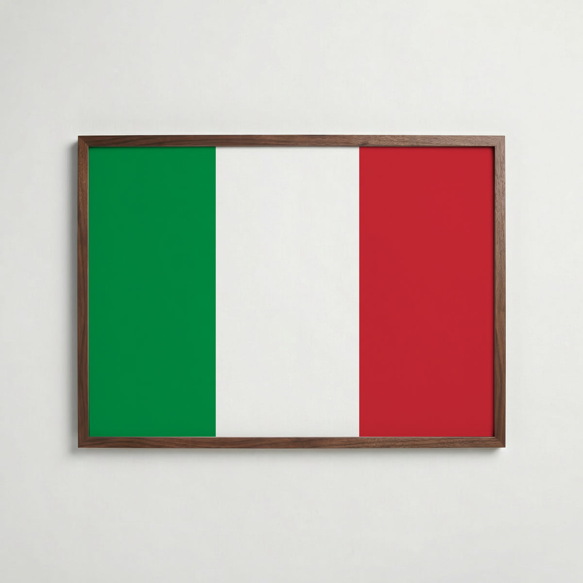 Italy National Flag Poster i valnötsram – varm konstaffisch för hemmet från Bozetto