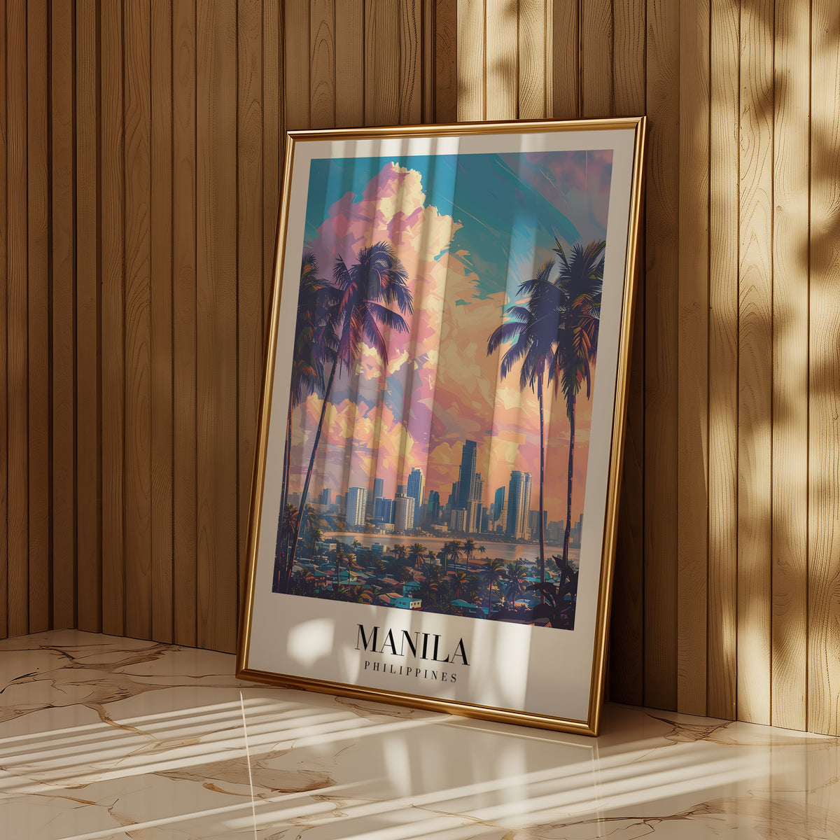Golden Hour Over Manila poster visualiserad på vägg – från Bozetto i hög kvalitet
