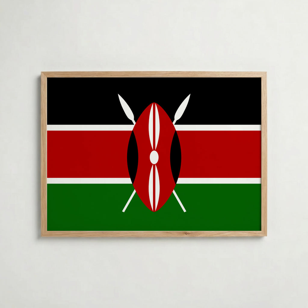Kenya National Flag Poster i ekram – inramad konsttryck för stilren inredning hos Bozetto