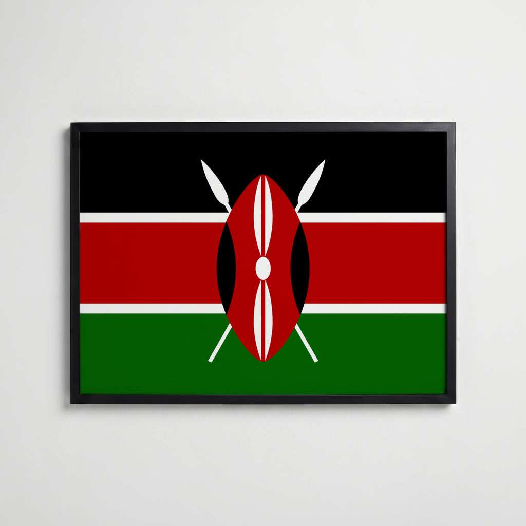 Kenya National Flag Poster i svart ram – stilren konsttryck som väggdekor från Bozetto