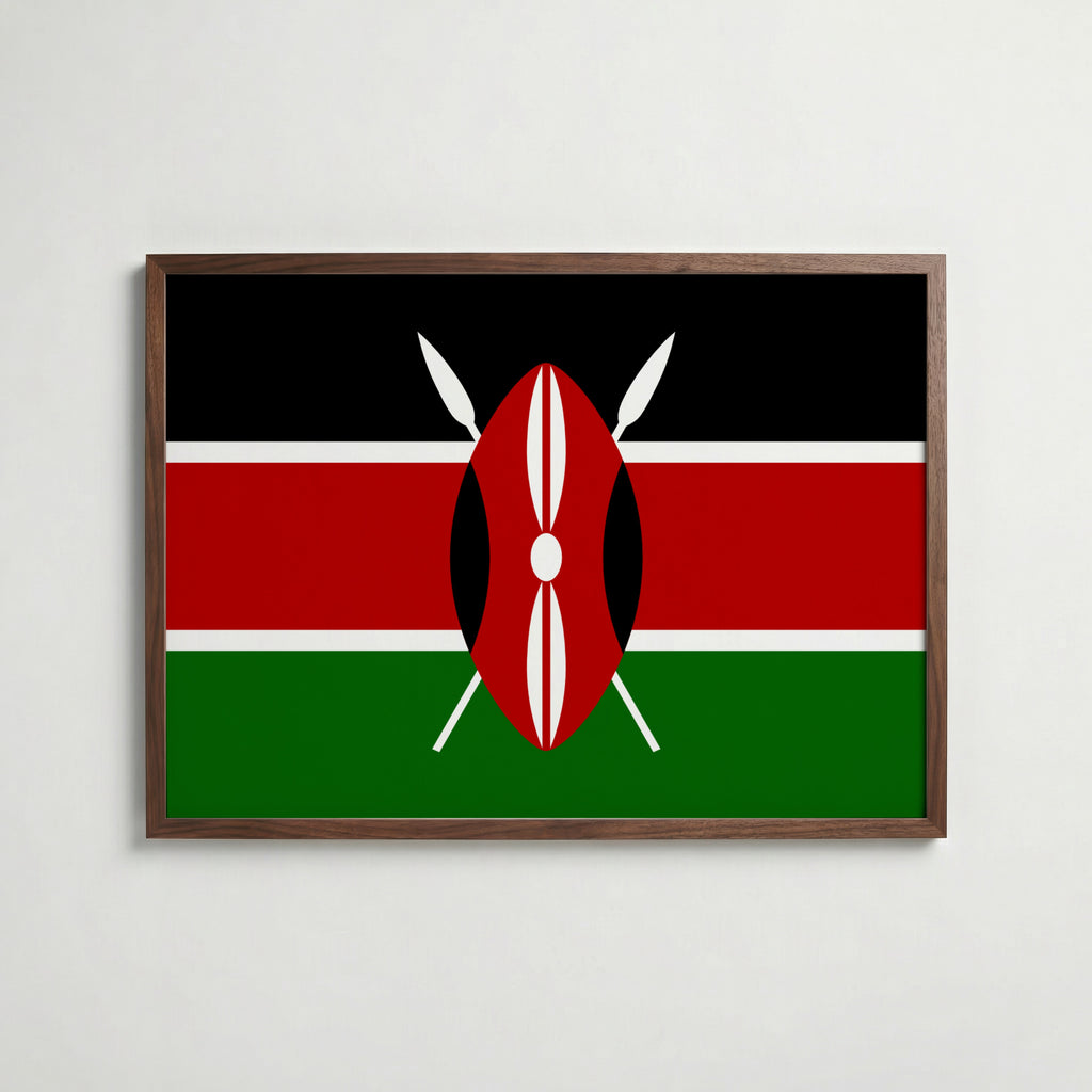 Kenya National Flag Poster i valnötsram – varm konstaffisch för hemmet från Bozetto