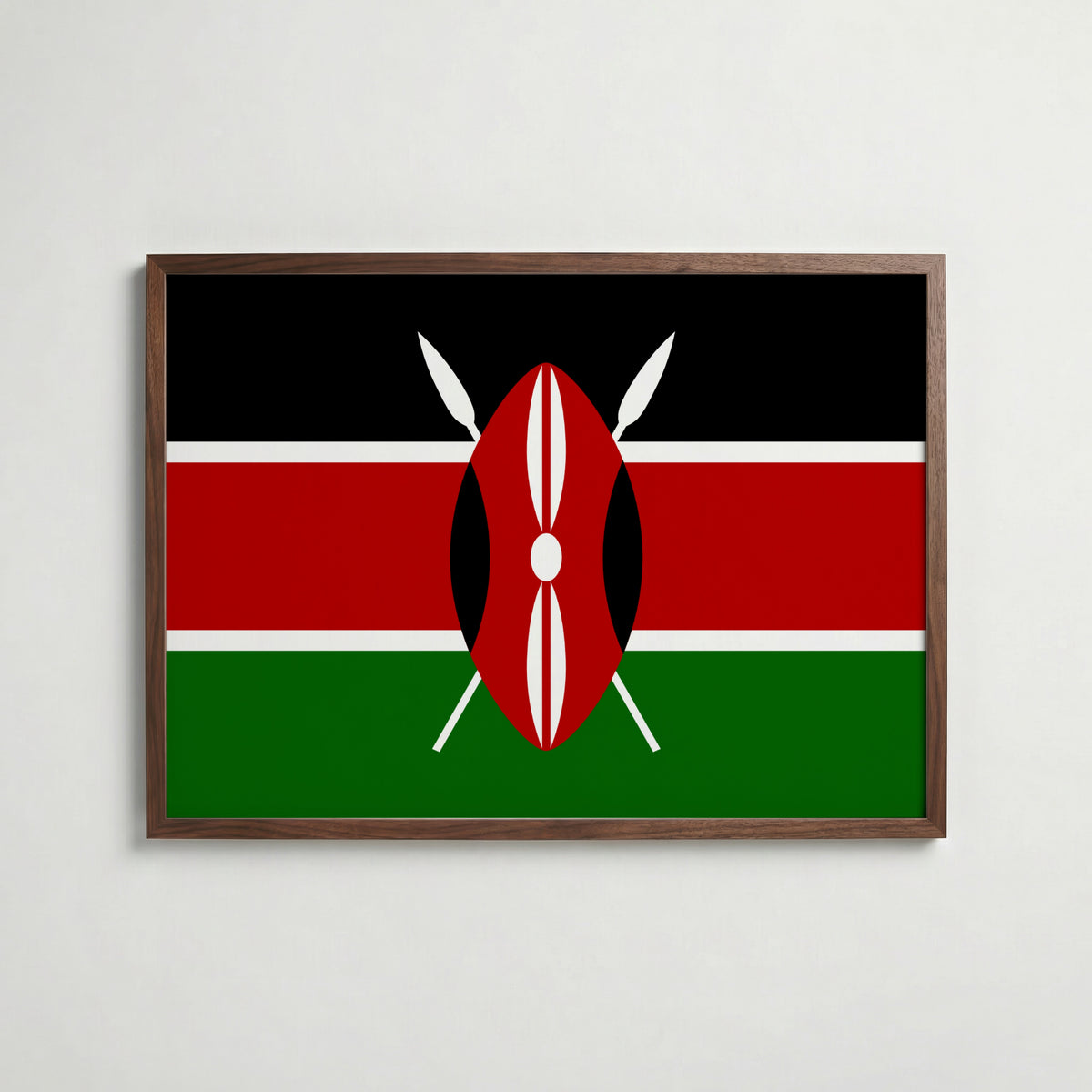 Kenya National Flag Poster i valnötsram – varm konstaffisch för hemmet från Bozetto
