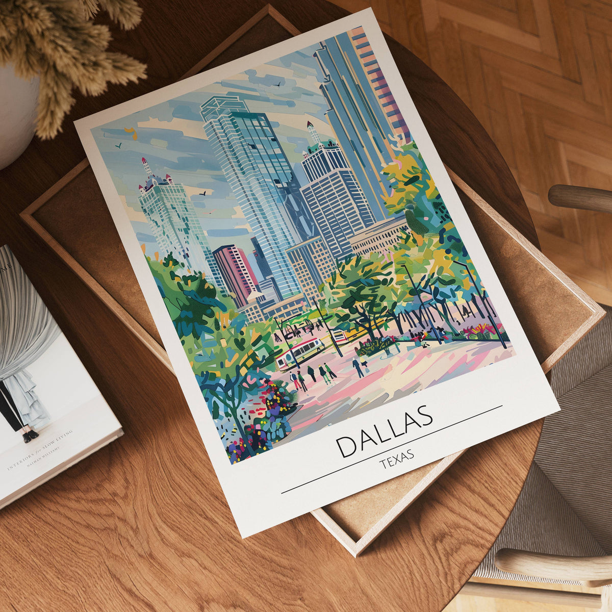 Dallas Skyline poster visad rakt fram – Bozetto affisch i hög tryckkvalitet i hög tryckkvalitet
