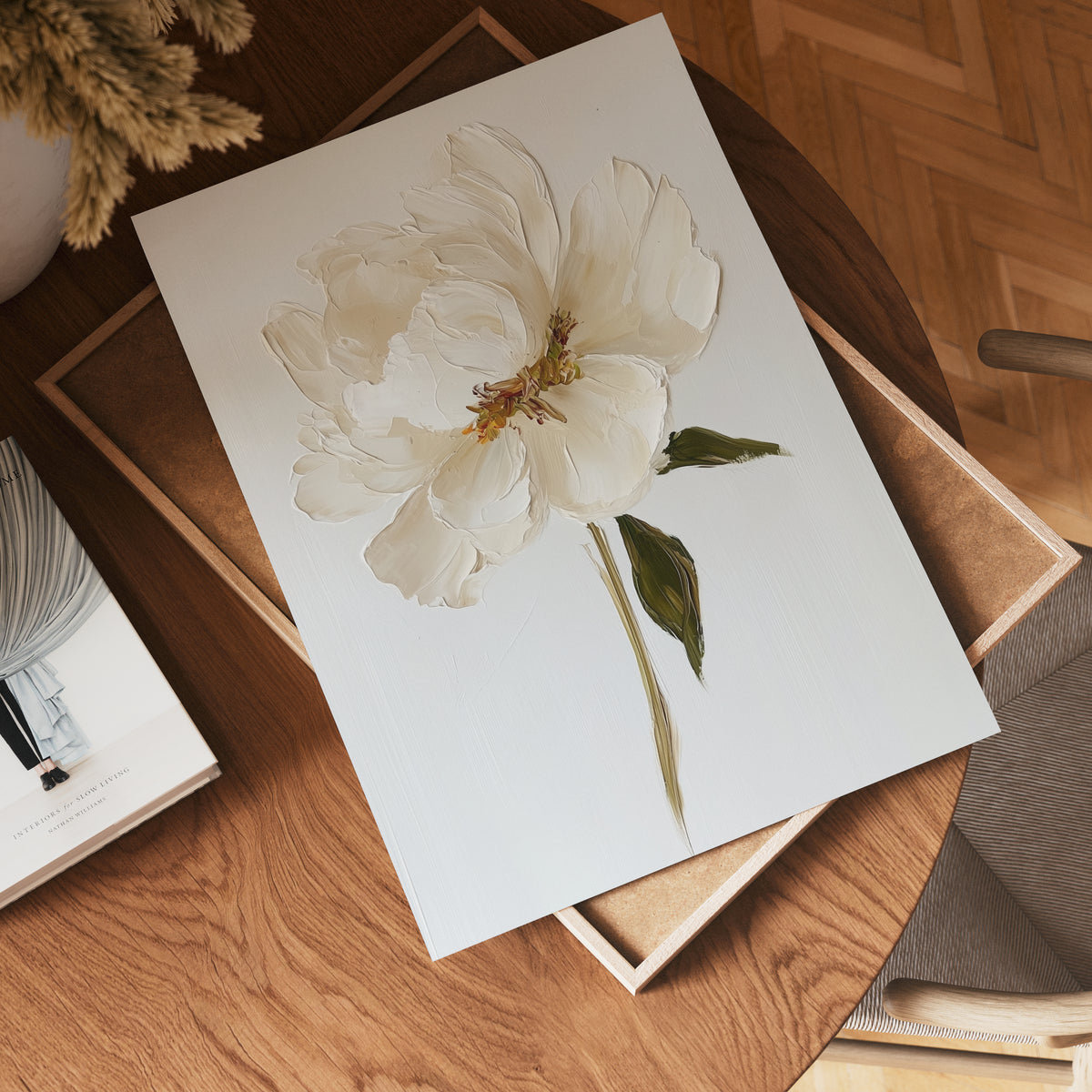Elegant white floral oil – affisch med stilfullt motiv från Bozetto i hög kvalitet