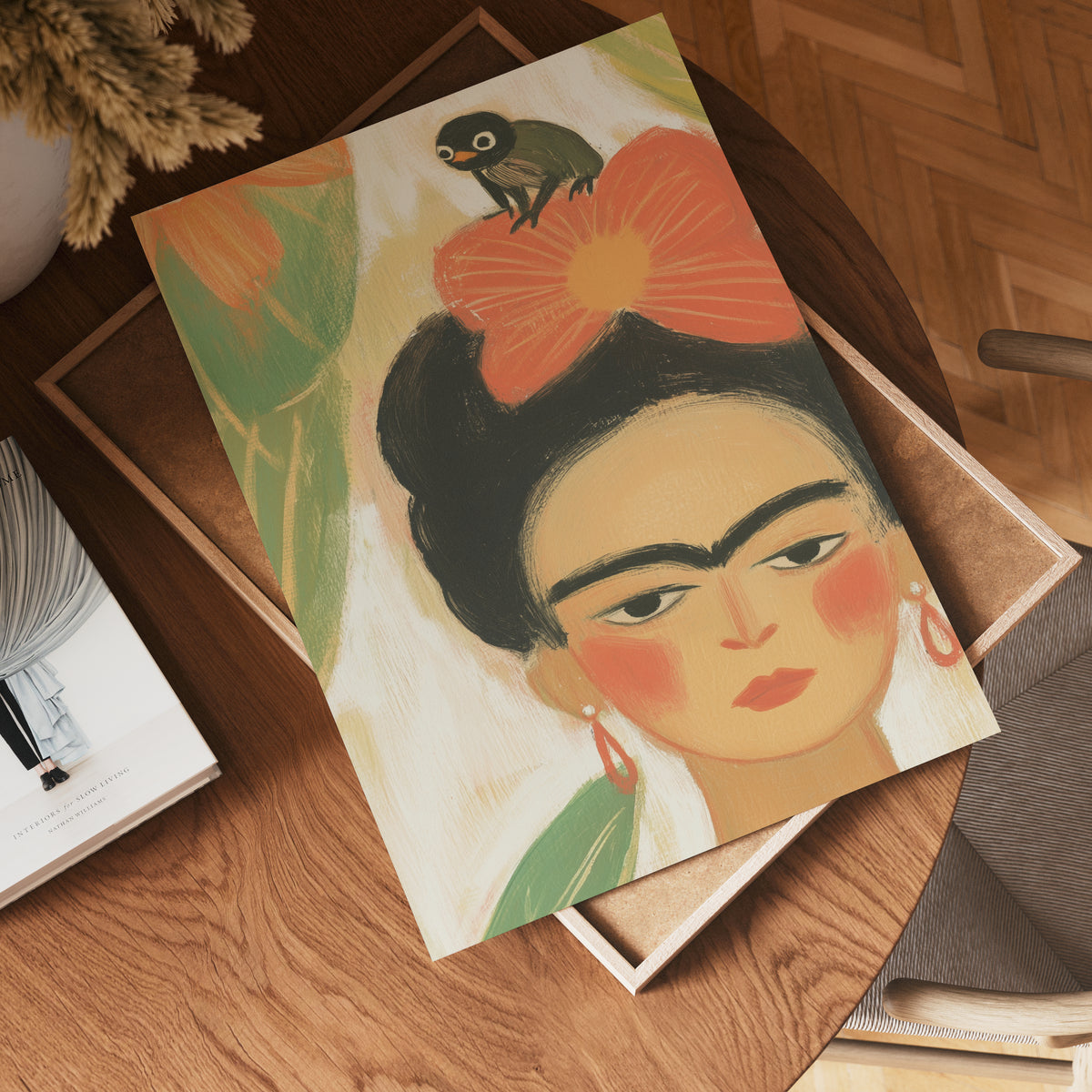 Frida Kahlo With a Frog – affisch med stilfullt motiv från Bozetto i hög kvalitet