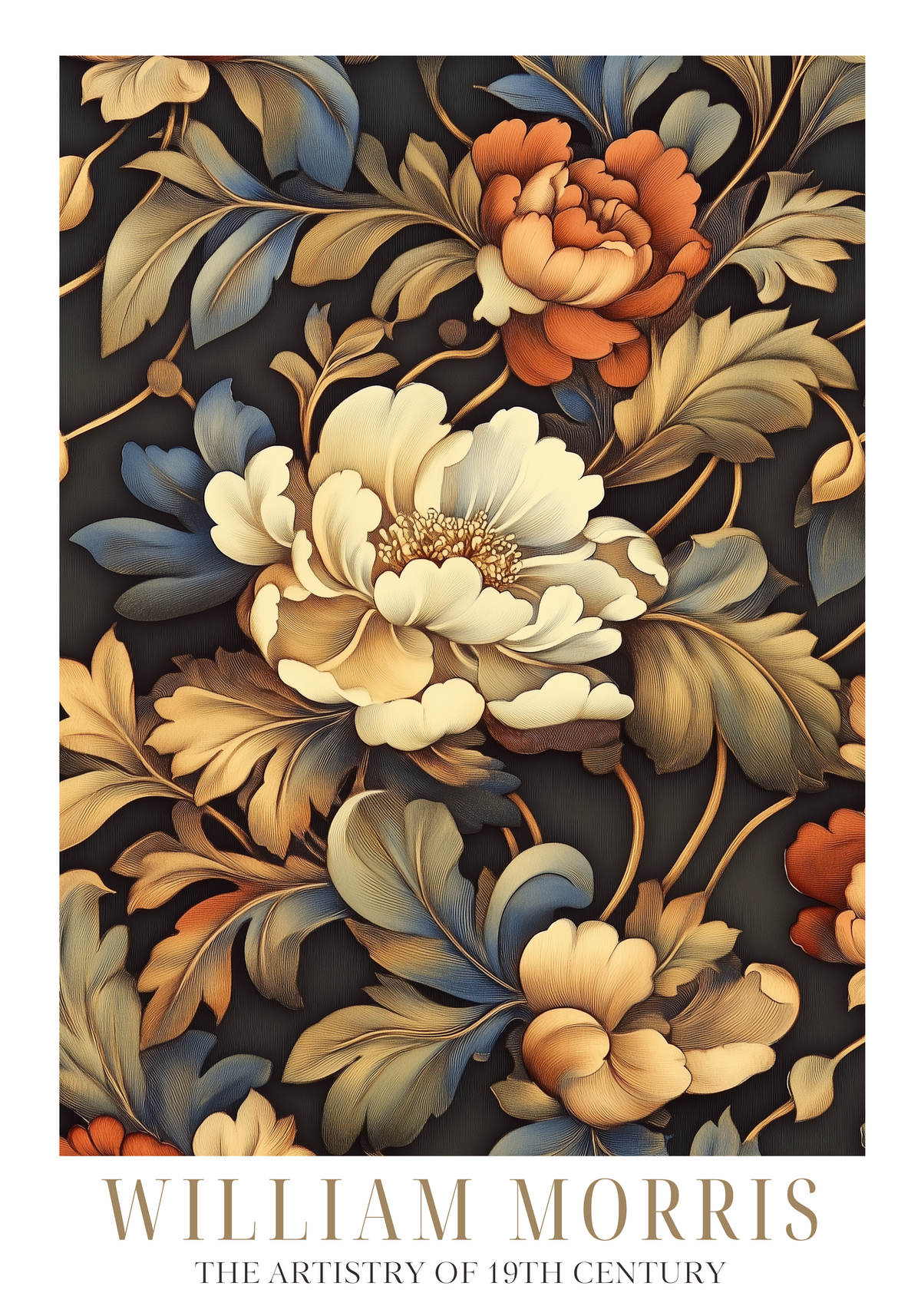 Golden Flowers Pattern William – stilfullt konsttryck från Bozetto, tryckt på matt finpapper