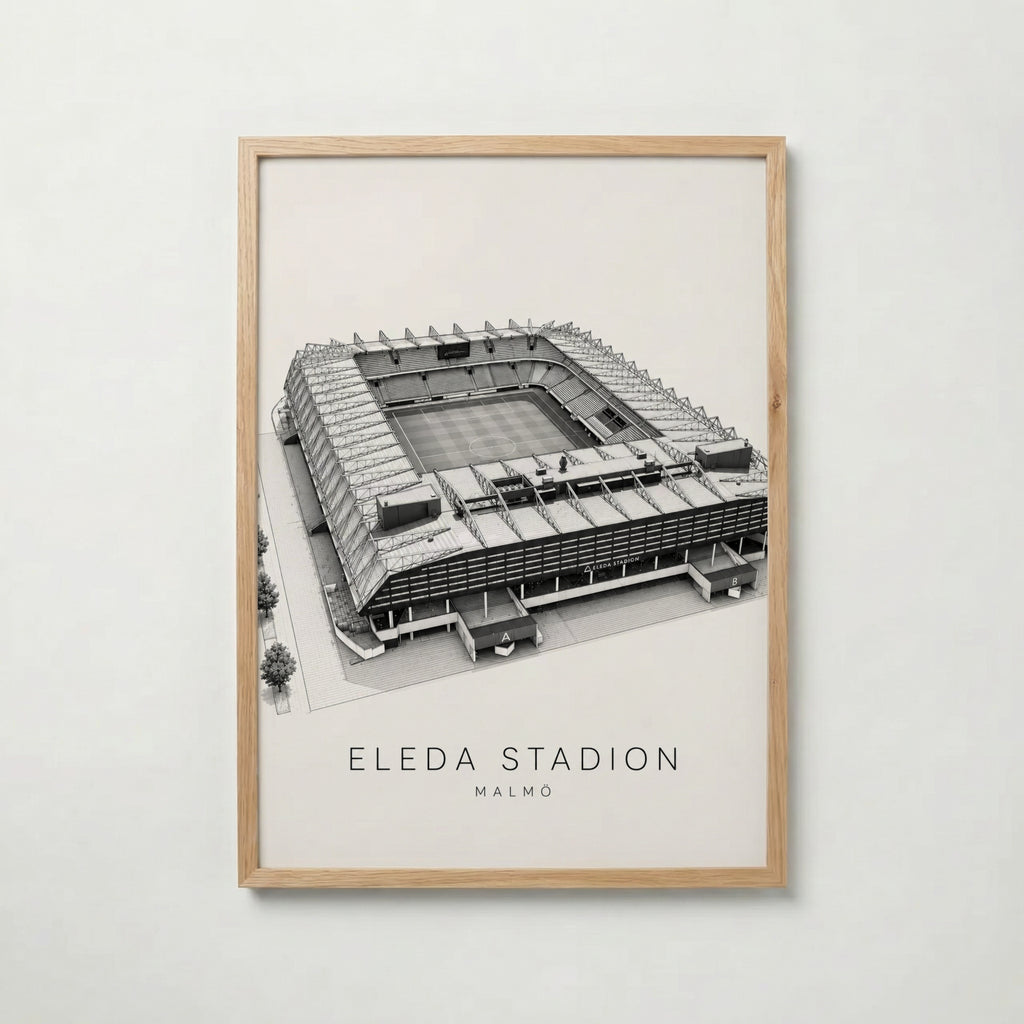 Eleda Stadion i ekram med ljust trä – köp enkelt hos Bozetto affisch i hög kvalitet