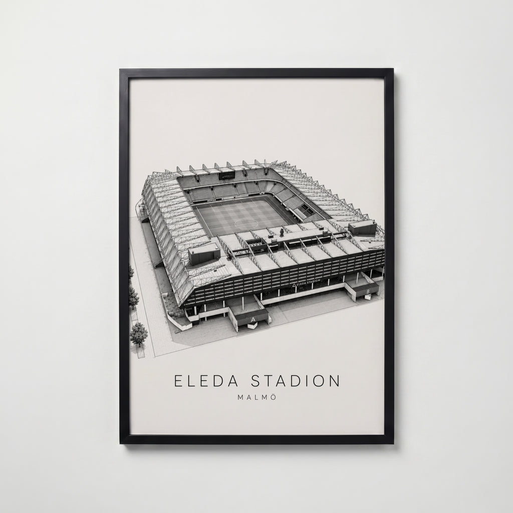 Eleda Stadion i svart ram på vägg – köp enkelt hos Bozetto affisch i hög kvalitet