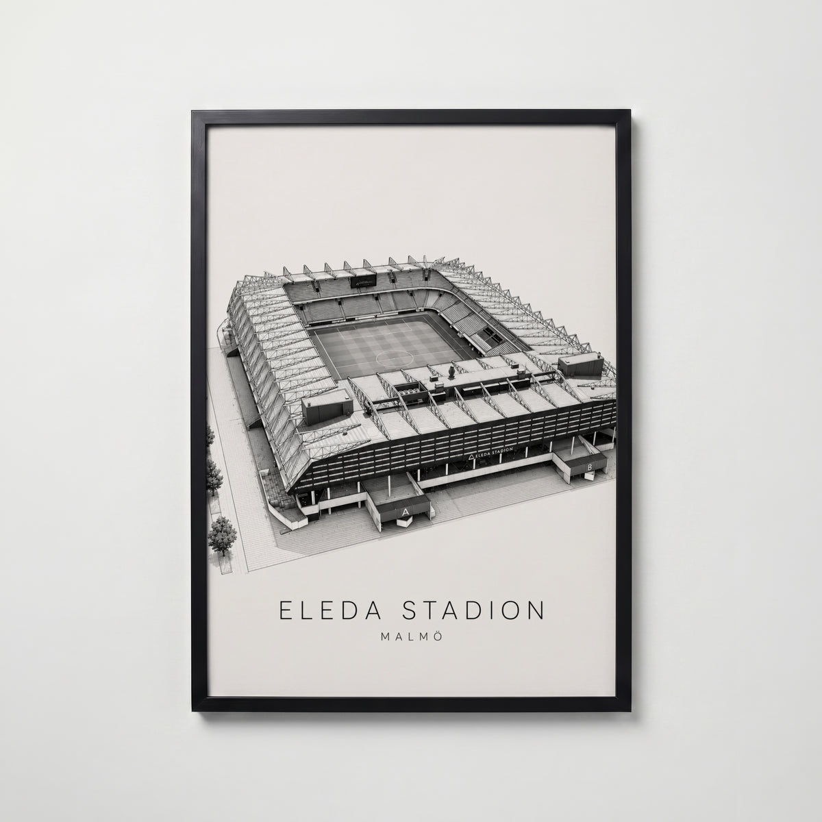 Eleda Stadion i svart ram på vägg – köp enkelt hos Bozetto affisch i hög kvalitet