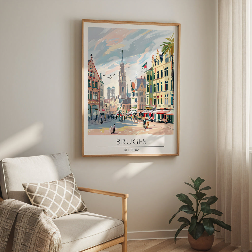 Bruges Old Town poster visad rakt fram – Bozetto affisch i hög tryckkvalitet i hög tryckkvalitet