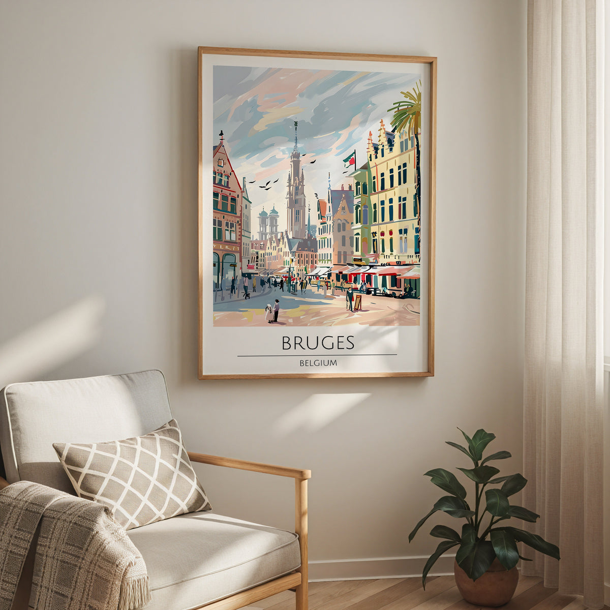 Bruges Old Town poster visad rakt fram – Bozetto affisch i hög tryckkvalitet i hög tryckkvalitet