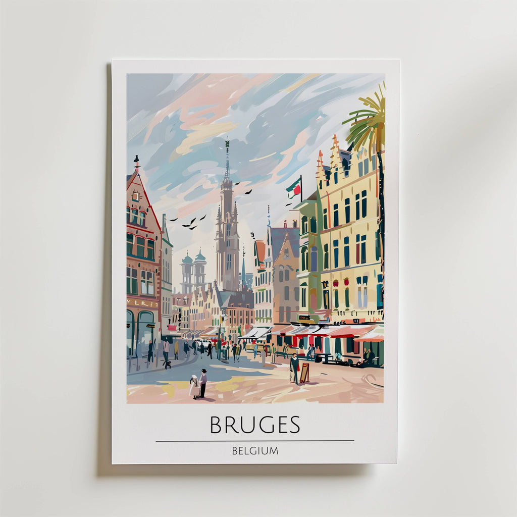 Bruges Old Town – stilfullt konsttryck från Bozetto, tryckt på matt finpapper i hög tryckkvalitet
