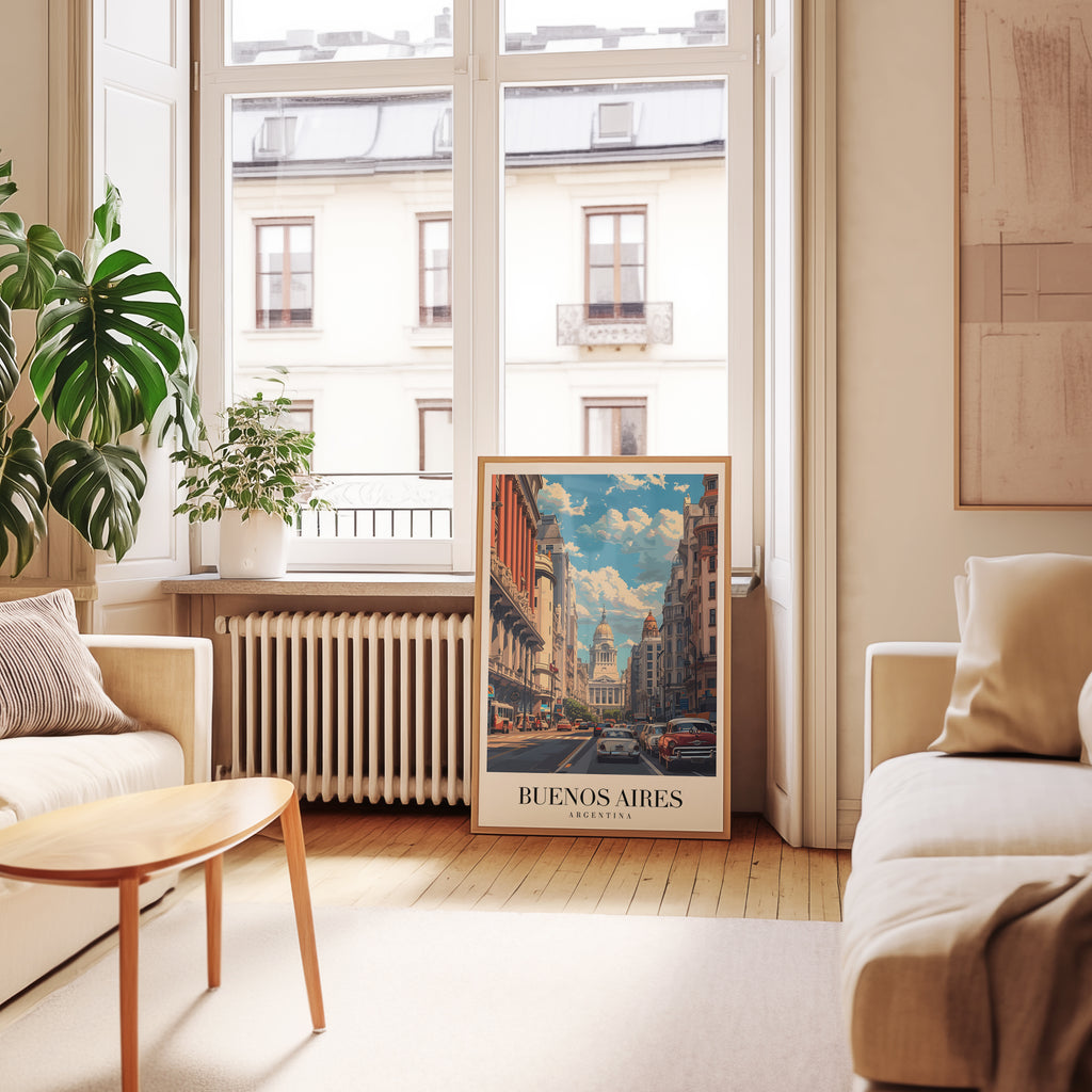 Mockup av Where Time Walks In Buenos affisch på vägg – köp enkelt hos Bozetto i hög kvalitet