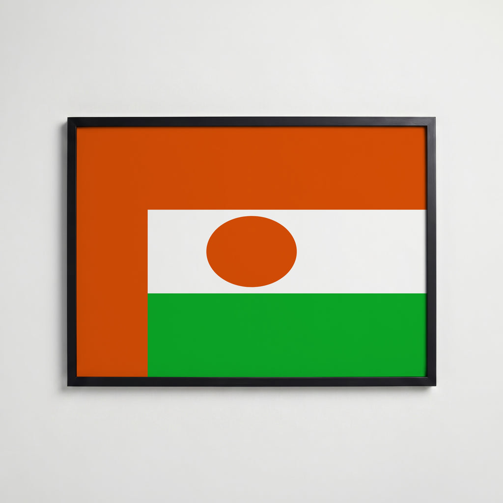 Niger National Flag Poster i svart ram – stilren konsttryck som väggdekor från Bozetto